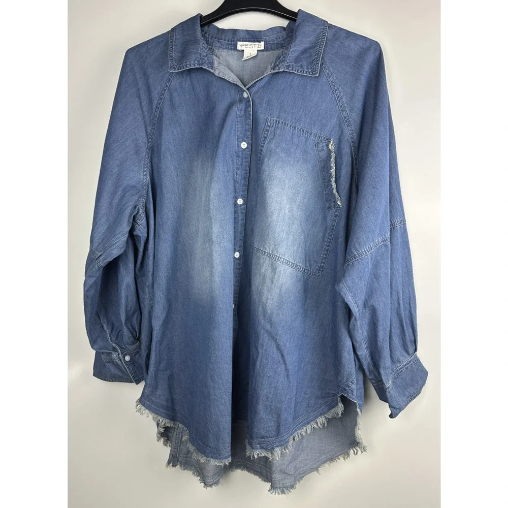 NWT Torrid Festi Denim Button-Up Shirt Blue Relaxed Tunic Top Plus Size 3 3X - Picture 11 of 12